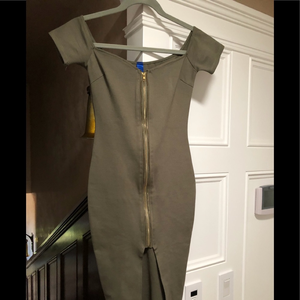 Lac Bleu green zip front fitted dress Sz Sm